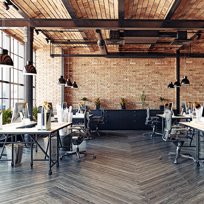 office with exposed brick wall